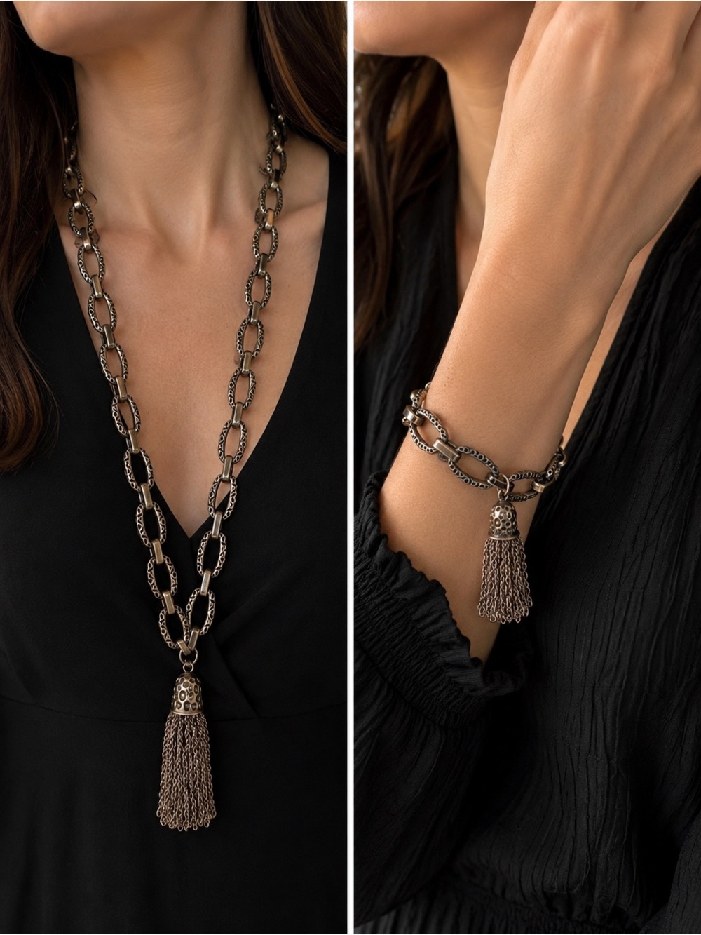 Kendra Scott Long Link Chain Necklace & bracelet- Antique Silver comes in KS bag